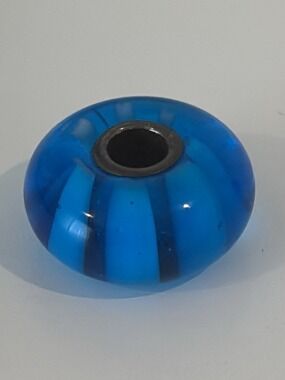 TROLLBEADS striped glass bead sterling silver core alternating blue stripes 925